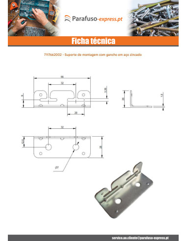Suporte de fixação con Gancho 660X200 Aço zinco branco
