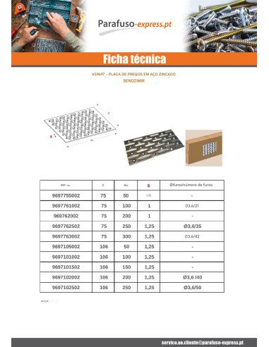 PLACA con UNHA sendzimir 106X200 - Parafuso Express
