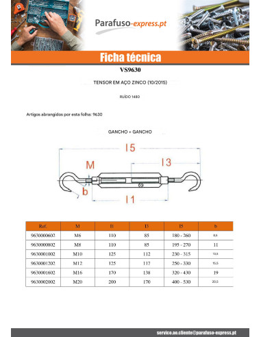 Tensor Gancho olho 8X110 olho 11 Aço zinco branco