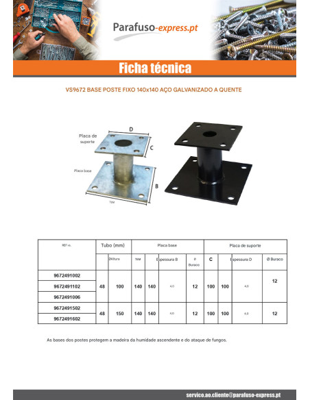 Postbasis fixo 140X140 forte resistência à corrosão Aço galvanizado a quente