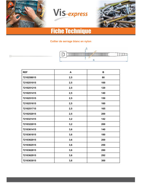 Abraçadeira de aperto em aço inoxidável nylon branco poliamida 6.6 4,8X370