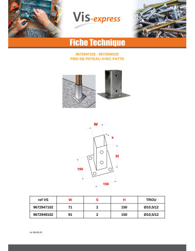 Postbasis com Perno 91X150 forte resistência à corrosão Aço galvanizado a quente
