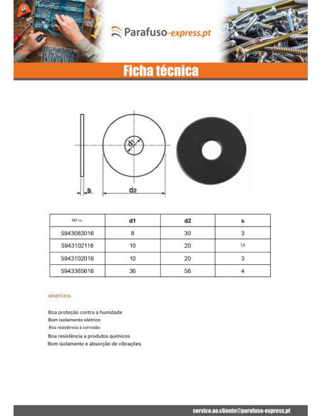 Rondela Borracha Preto 8X30X3 - Parafuso Express