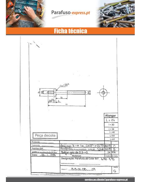 PARAFUSO colar Bronze 8X70 P 3/50 4/70 Bronze - Parafuso Express