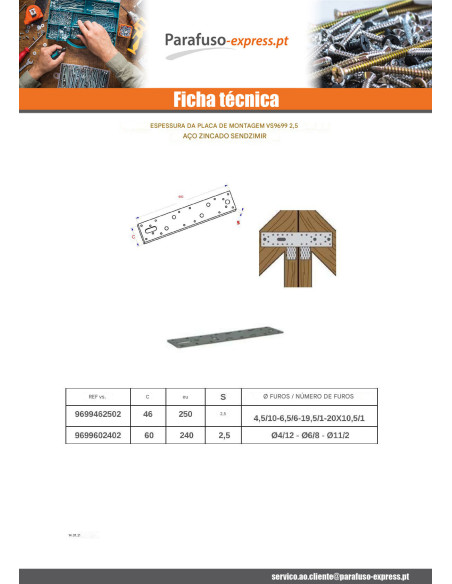Placa CONJUNTO sendzimir 46X250 - Parafuso Express
