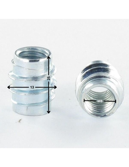 Inserto não ranhurada Aço zinco branco M8 13X25