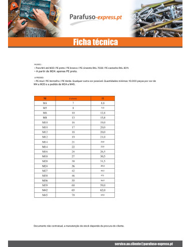 Tampa de proteção de porca ou tampa de proteção para cabeça de parafuso cabeça hexagonal M5 polietileno preto