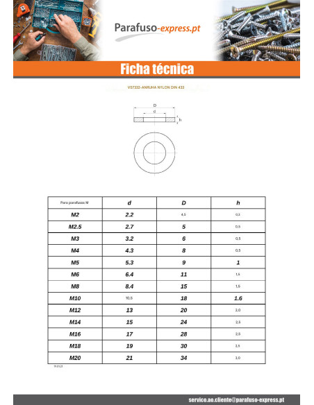 Rondela liso natural nylon M14X24X2,5 - Parafuso Express