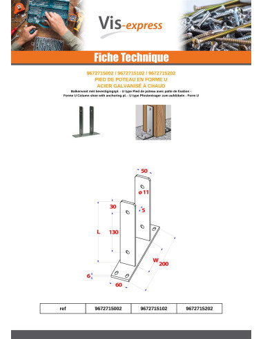 Postbasis forma U 81X50X200 forte resistência à corrosão Aço galvanizado a quente