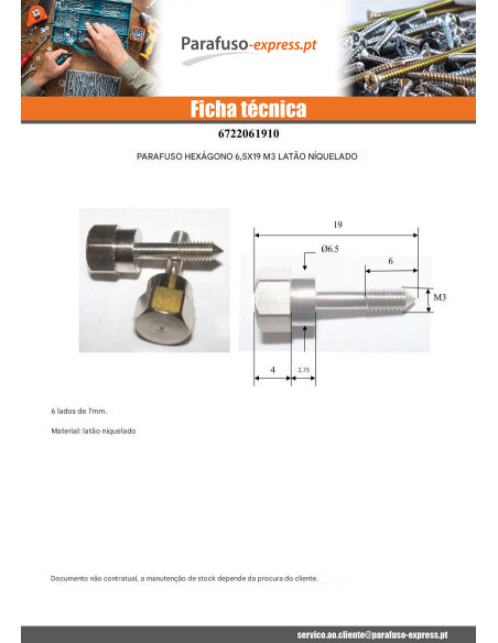 PARAFUSO cabeça fresada Bronze niquelado M3 6,5X19 referência A890 MEU