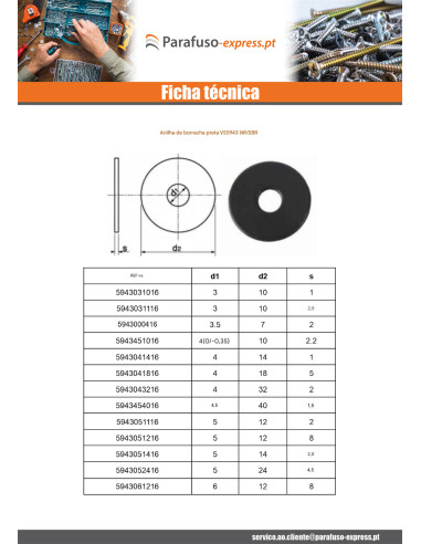 Rondela Borracha Preto 5X12X8 - Parafuso Express