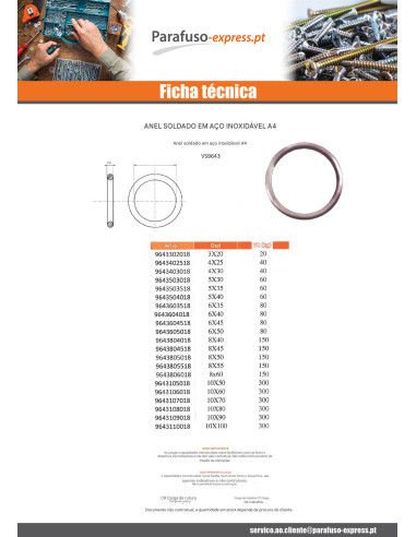 Anilha soldada Aço inoxidável A4 10X90 - Parafuso Express