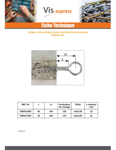 Pitão FORJADO Fixação ANDAIMES 170 Aço zinco branco
