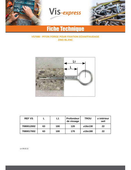 Pitão FORJADO Fixação ANDAIMES 170 Aço zinco branco