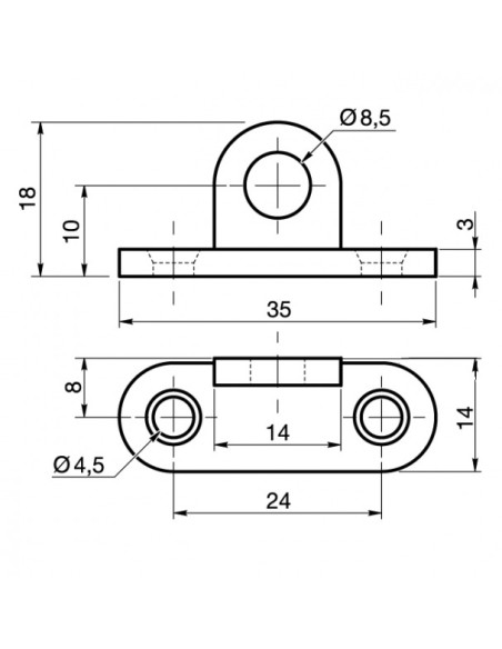 Suporte de fixação com ilhós diâmetro 9 mm Aço bruto