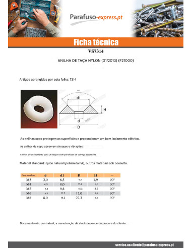 Arruela anilha 8X22X6 V.TF M8 náilon preto - Parafuso Express
