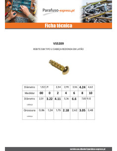 Rebite botão de cravar Tipo U cabeça redonda Aço latonado 1,52X 3/16 2