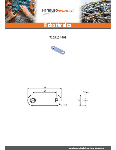 Placa CONJUNTO 15X46 Aço zinco branco - Parafuso Express