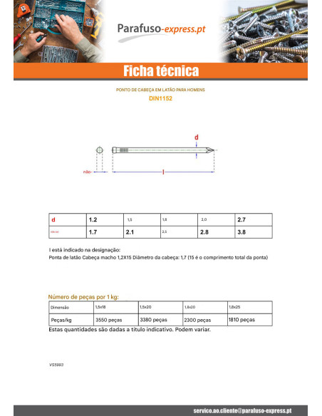 Kg de prego Bronze cabeça homem 1,8X20 diâmetro da cabeça 2,5