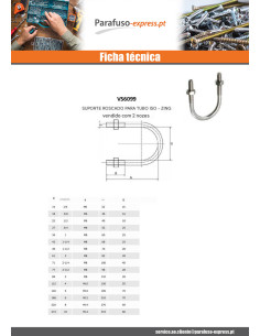Parafuso em forma U Aço zinco branco fundo redondo roscado M8/28 para Tubo 61 2