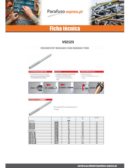 Varão roscado Fischer STST TORX T25 Aço zinco branco 8X50