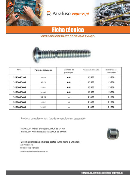 ANEL de rebitar GOLOCK 6,4 mm Aço bruto - Parafuso Express