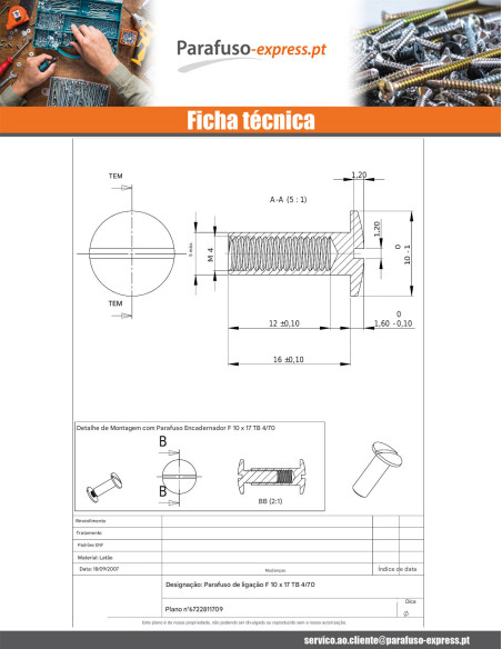 Porca rebitar cabeça panela sulcada M4X12 5X16 Bronze