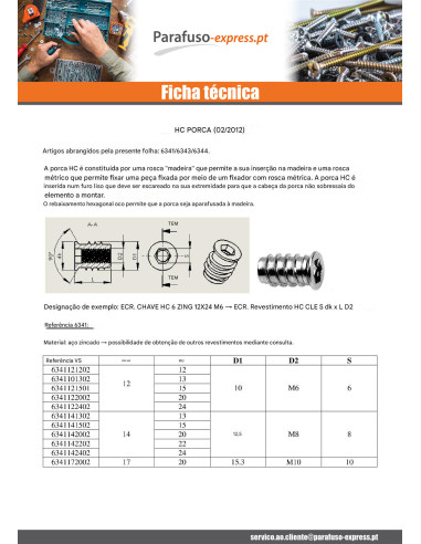 Porca chave de 10 M10 17X20 Aço zinco branco - Parafuso Express