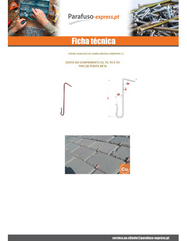 Ganchos para fixação de telhas Cobre 2,7X70 - Parafuso Express