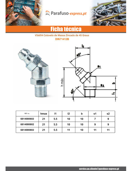Ingrassatore angolato 45° quadrado M8 passo de rosca fino passo de rosca de 100 Aço zinco branco