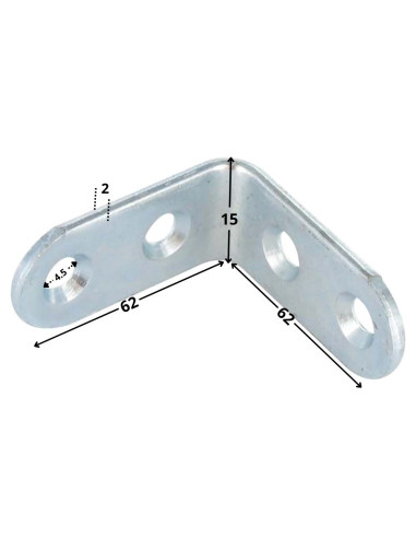 Curva 62x62x15 4 orifícios diâmetro 4,5 Aço zinco branco