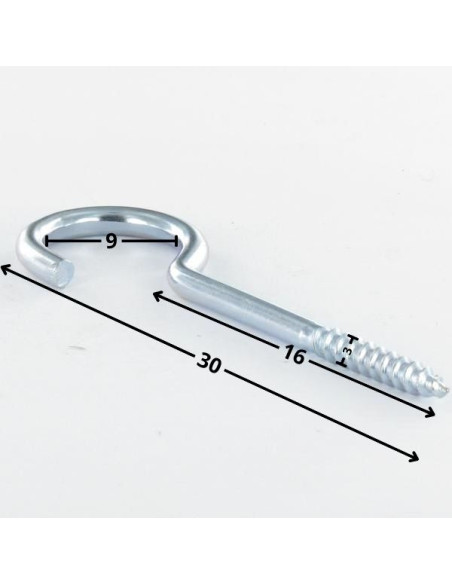 Gancho ARMÁRIO 3X16 roscado sobre 10 comprimento total 30 Aço zinco branco