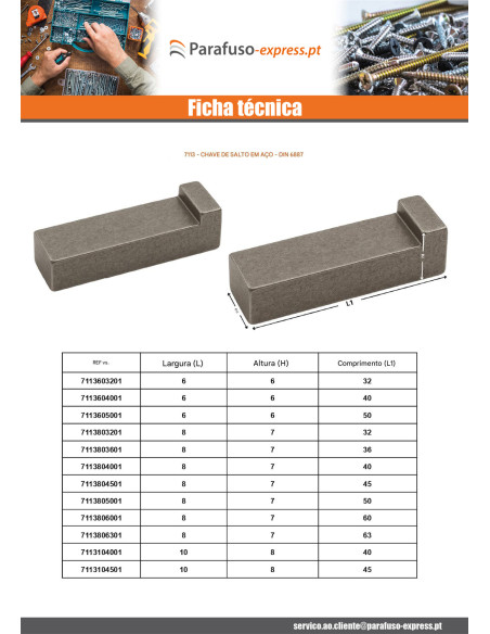 Chaveta com talão Aço bruto 8X7 comprimento 60 - Parafuso Express
