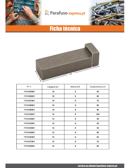 Chaveta com talão Aço bruto 8X7 comprimento 60 - Parafuso Express