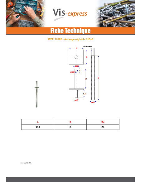 Fixações ajuste 110X8 Aço zinco branco - Parafuso Express