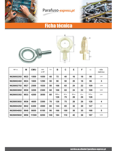 Anilha de elevação MACHO M20 Aço - Parafuso Express