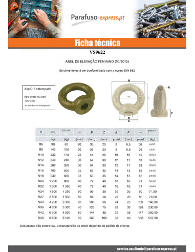 Anilha de elevação Fêmea M18 Aço zinco branco