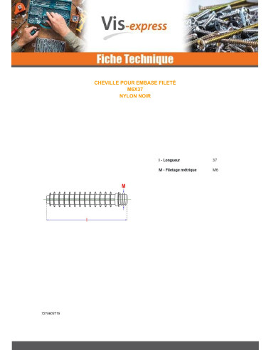Bucha roscado para flange com gola M6X37 náilon preto