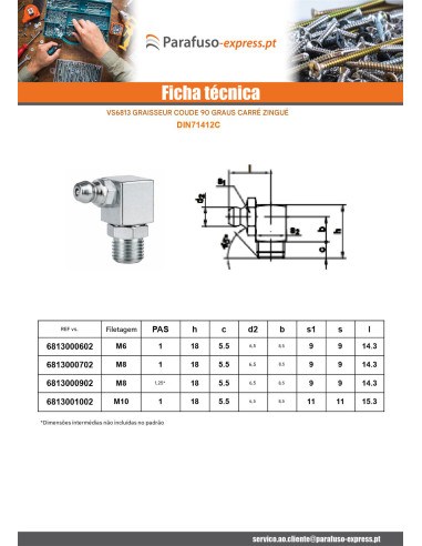 Ingrassatore angolato 90° quadrado M8 passo de rosca de 125 Aço zinco branco