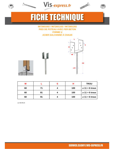 Postbasis forma U 60X100X91 forte resistência à corrosão Aço galvanizado a quente