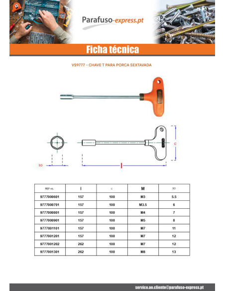 Chave em T para Porca sextavada 12X157 - Parafuso Express
