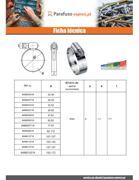 Abraçadeira banda perfurada 13 diâmetro 107 con 127 Aço inoxidável W2