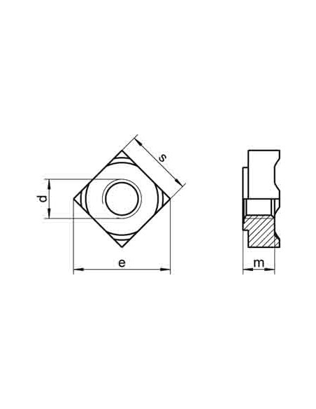 Porca Quadrada de soldar M8 14X14X6,5 Aço inoxidável A2
