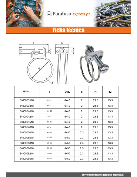 Abraçadeira de duplo fio diâmetro 55 con 60 Aço inoxidável W4