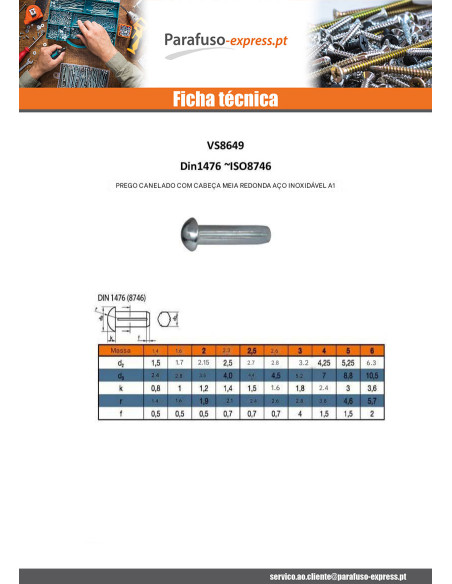 Prego de ranhura com cabeça semi-redonda Aço inoxidável A2 3X8