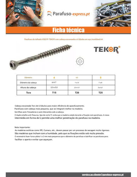 Parafuso de terraço pico cut TEKOR cabeça fresada de panela TORX T25 5X80 cut ponto antifenda tipo 17 Aço