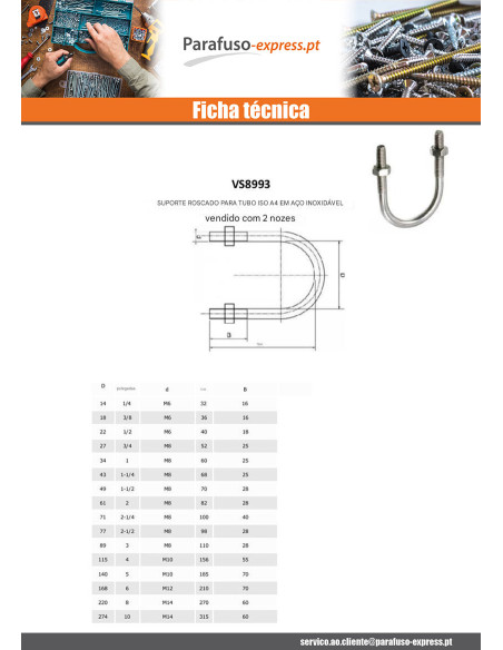 Parafuso em forma U Aço inoxidável A4 fundo redondo con Tubo para 168 roscado M12/70