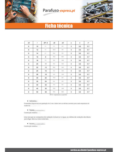 Rebite de ferro de cabeça plana cabeça redonda Aço inoxidável A2 2,5 x 6