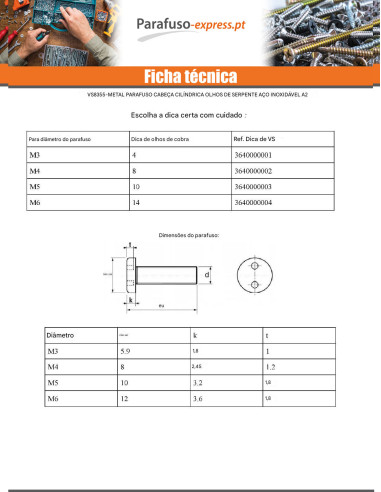 Parafuso de metais Seguro cabeça cilíndrica COBRA OLHO M4X16 Aço inoxidável A2 EMBT8