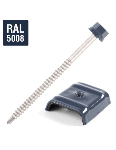 Autoperfurante com cavaleiro para telhados 2 peças Tipo E1 RAL5008 cinza azulado 6,3X100